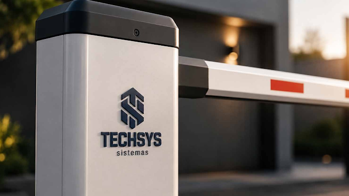 Cancela automática TECHSYS instalada em acesso de veículos